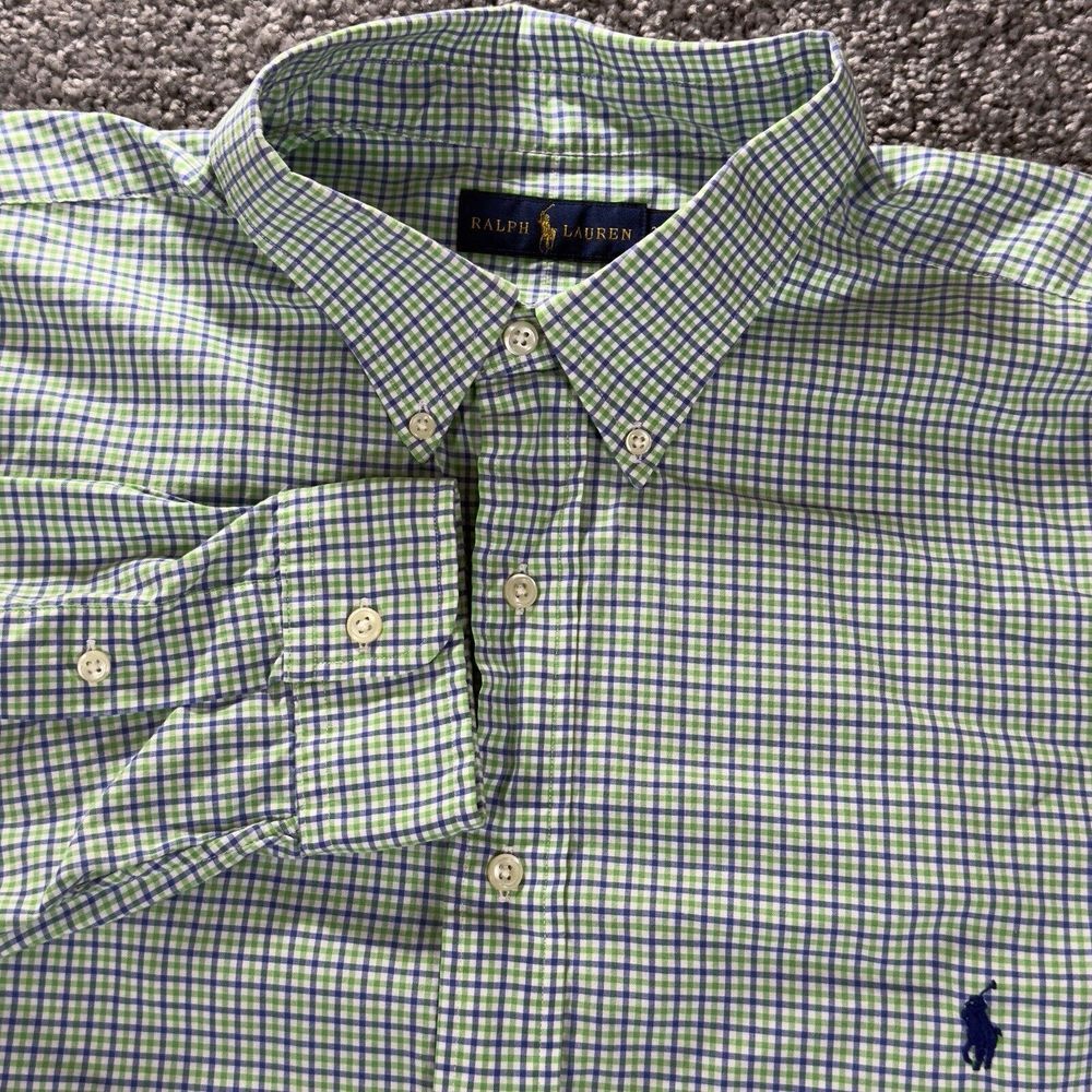 Ralph Lauren Shirt Men's XL Green Blue‎ White Button Down Up Gingham Check LS